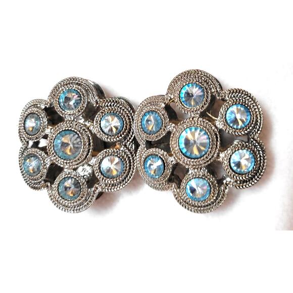 Blue Rivoli Crystal Stretch Silvertone Statement Bracelet Victorian Goth Fairy - Picture 3 of 5